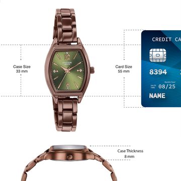 Poze By Sonata Quartz Analog Green Dial Brown Metal Strap Watch For Women