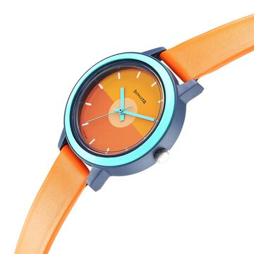 Sonata Splash Orange Dial Women Watch With Leather Strap