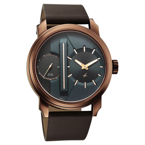 Fastrack Pulse IV Dual Time Analog Watch with Green Dial & Brown Leather Strap For Guys - image number 1
