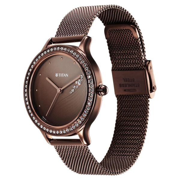 Titan Purple Glam It Up Brown Dial Analog with Date Stainless Steel Strap Watch for Women - image number 2