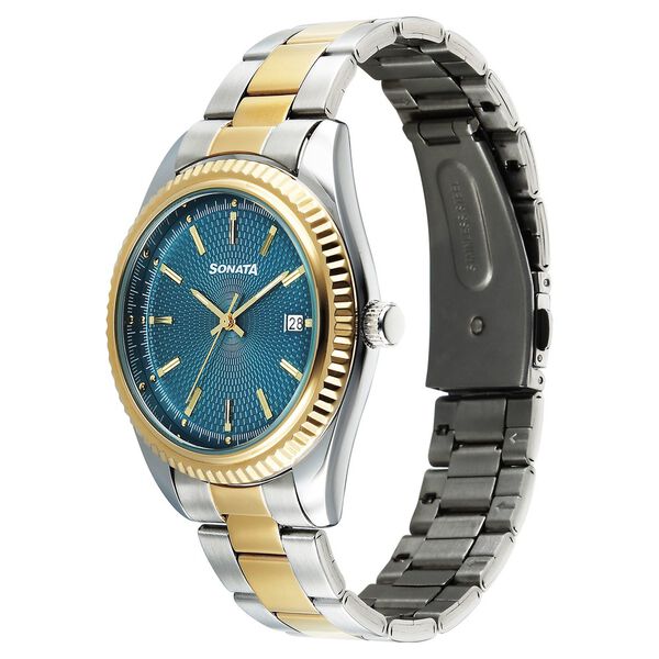 Sonata Festive Quartz Analog with Date Teal Dial Metal Strap Watch For Men - image number 1