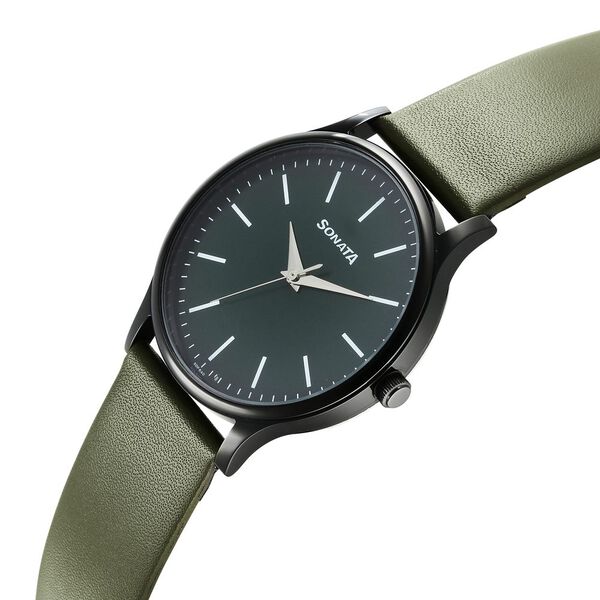 Sonata Aspire Quartz Analog Green Dial Leather Strap Watch for Men - image number 1