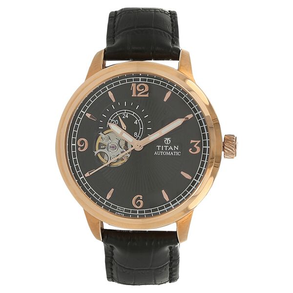 Titan Automatic Black Dial Leather Strap Watch for Men - image number 0