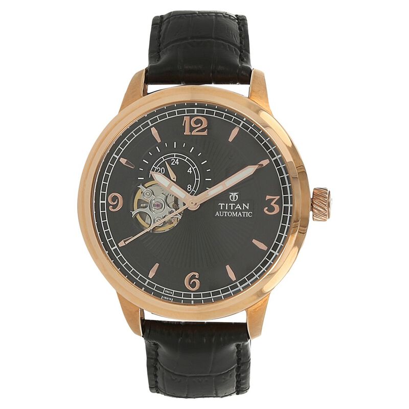 Titan Automatic Black Dial Leather Strap Watch for Men - image number 0