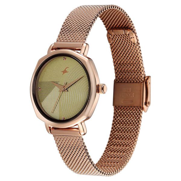 Fastrack Stunners Quartz Analog Green Dial Rose Gold Stainless Steel Strap Watch For Girls - image number 2