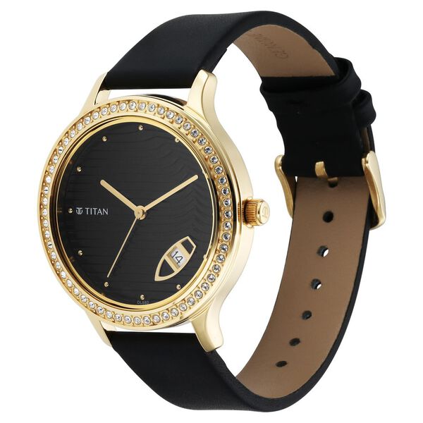 Titan Wander Black Dial Women Watch With Leather Strap - image number 2