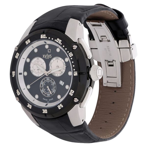 Xylys Swiss Chronograph Black Leather Strap and Black Dial Watch For Men - image number 1