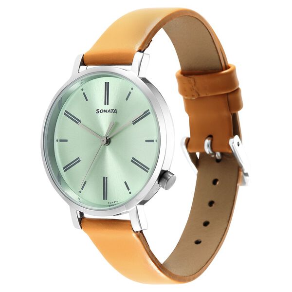 Sonata Essentials Green Dial Leather Strap Watch for Women - image number 1
