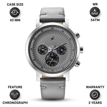 Fastrack Kronos Multifunction Grey Dial Leather Strap Watch for Guys