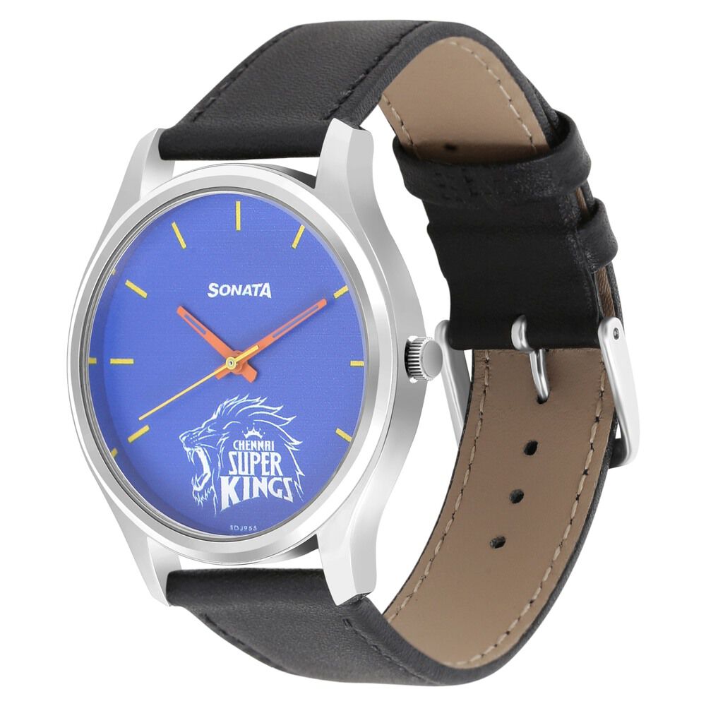 Buy Online Sonata CSK Quartz Analog Blue Dial Leather Strap Unisex Watch 77082sl06 p Titan