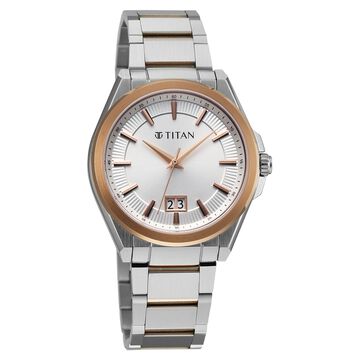 Titan Classique Big Date Analog with Silver Dial Dual Tone Stainless Steel Strap Watch for Men