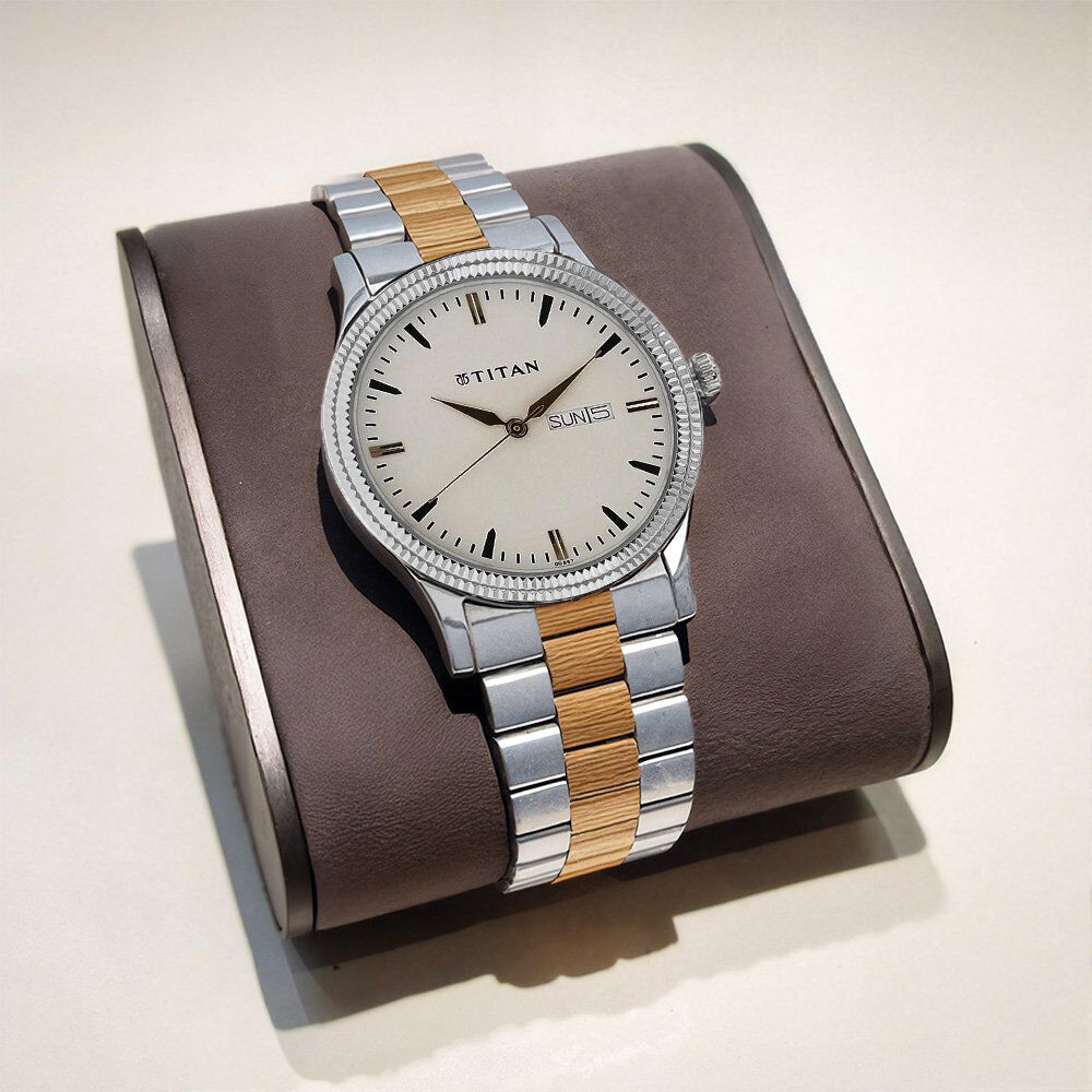 Titan Metal White Dial Analog with Day and Date Stainless Steel Strap Watch for Men-picture-16