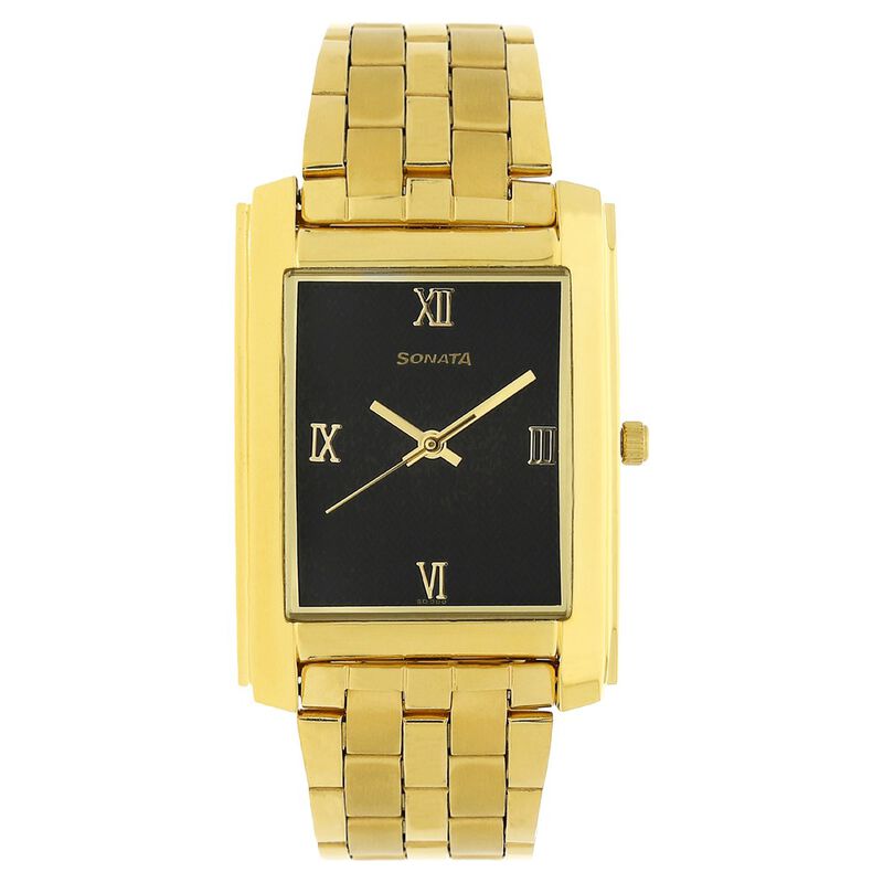 Sonata Quartz Analog Black Dial Stainless Steel Strap Watch for Men