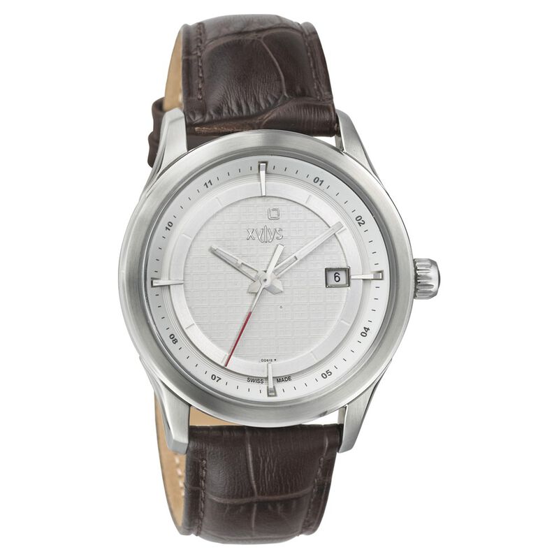 Xylys Swiss Quartz Analog with Date Brown Leather Strap Watch For Men With White Dial