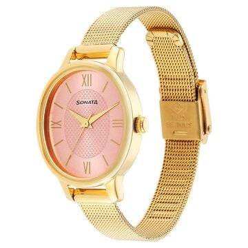 Sonata Classic�Gold Pink Dial Metal Strap Watch for Women