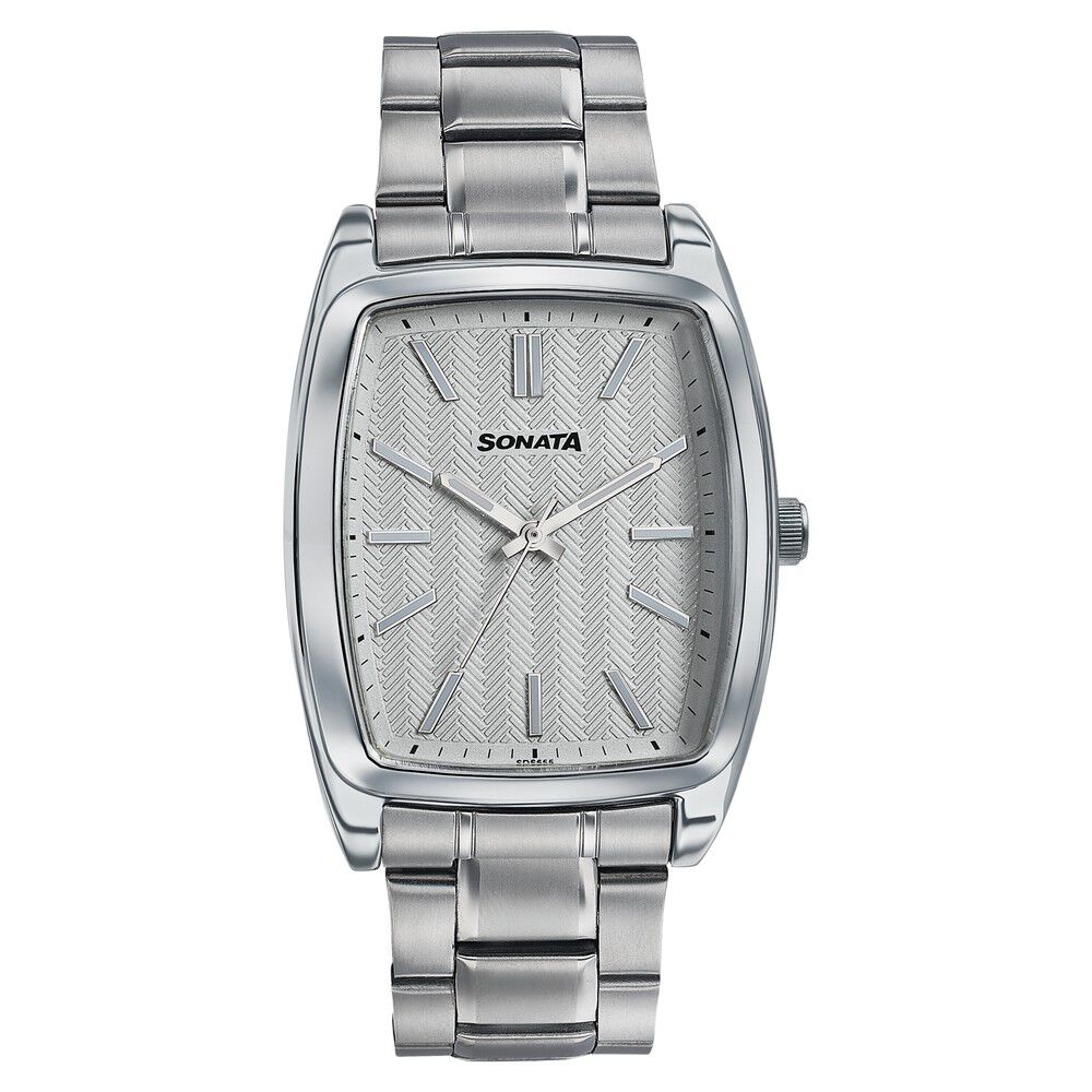 Sonata Ascent White Textured Tonneau Watch for Men-image-9
