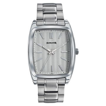 Sonata Ascent White Textured Tonneau Watch for Men