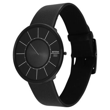Titan Edge UltraSlim Quartz Analog Black Dial Black Leather Strap Watch For Men
