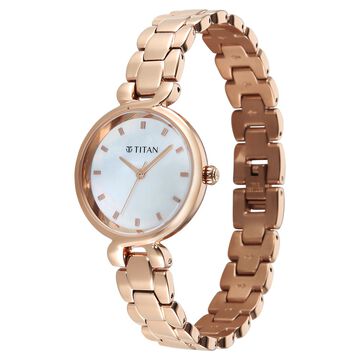 Titan Workday Edit Quartz Analog Mother Of Pearl Dial Rose Gold Stainless Steel Strap Watch For Women