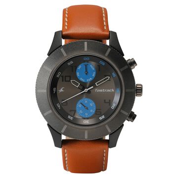 Fastrack Quartz Analog Anthracite Dial Leather Strap Watch for Guys