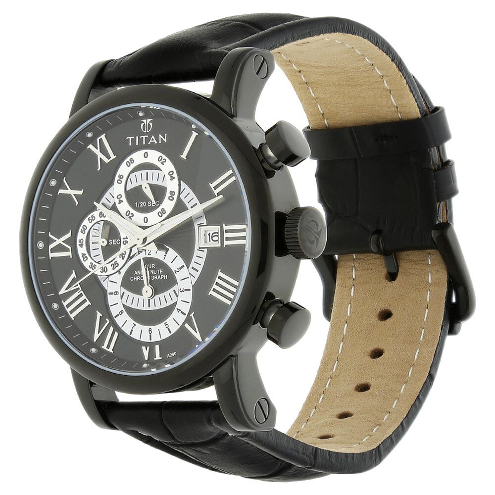 Buy Online Titan Black Dial Black leather Strap Watch for Men nl9234nl01 Titan