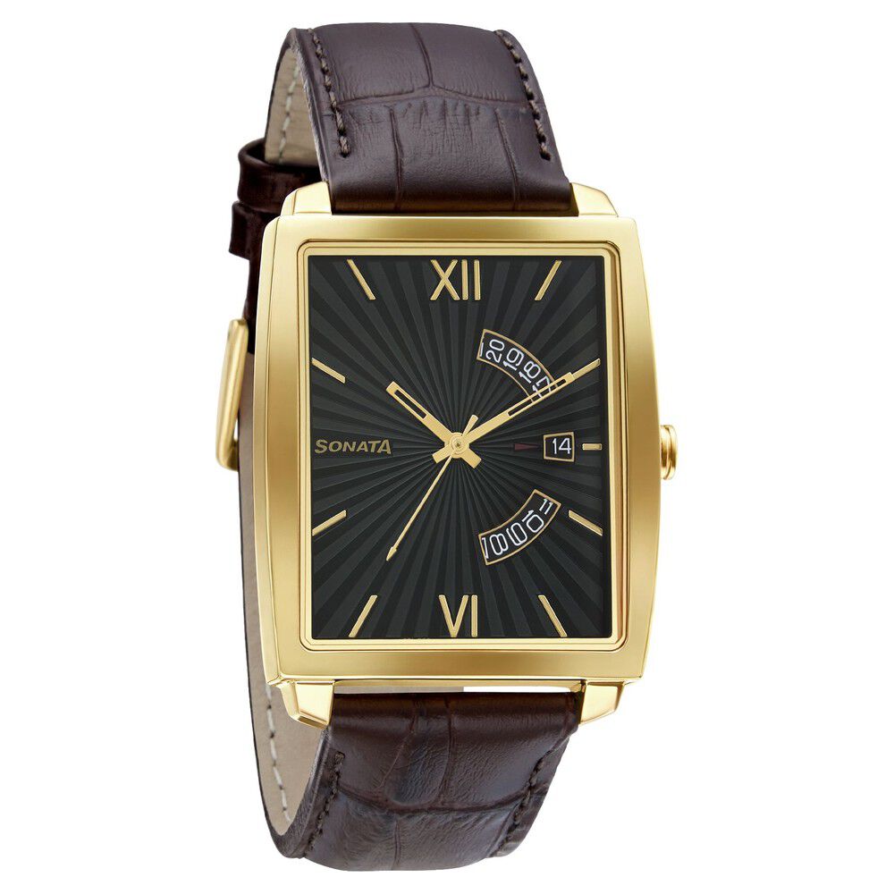 Buy Online Sonata Quartz Analog with Date Leather Strap Watch for