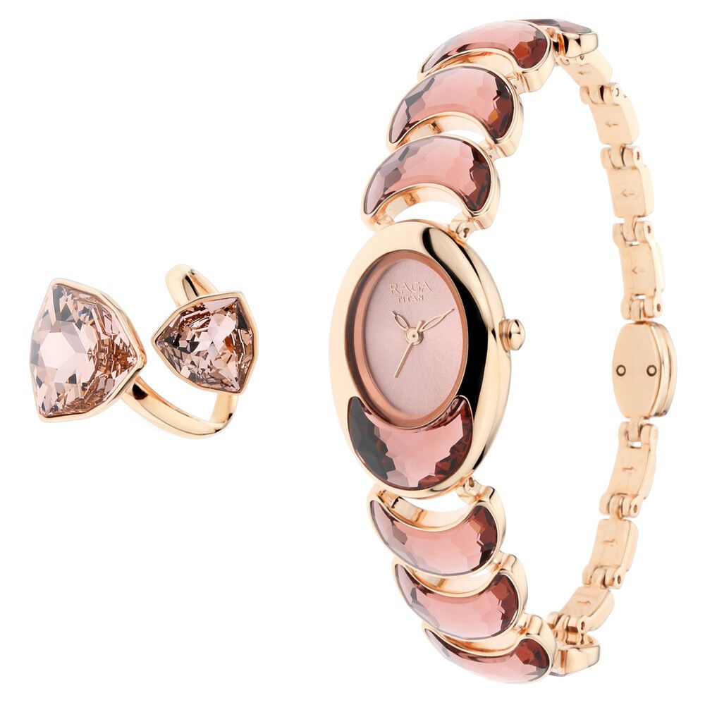 Buy Online Titan Quartz Analog Rose Gold Dial Metal Strap Watch