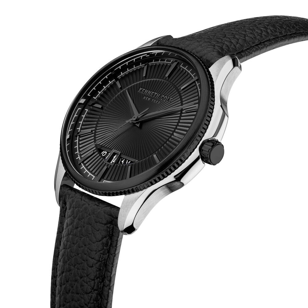 Kenneth Cole Quartz Analog with Date Black Dial Leather Strap Watch for Men