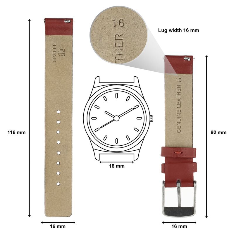 16 mm Red Genuine Leather Strap for Women - image number 1