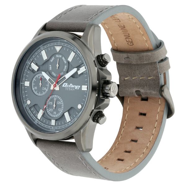 Titan Octane Anthracite Dial Quartz Multifunction Leather Strap watch for Men - image number 2