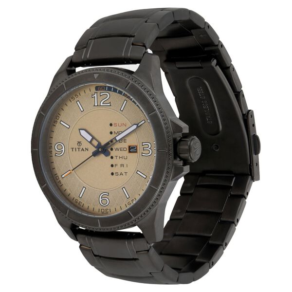 Titan Quartz Analog with Day and Date Champagne Dial Stainless Steel Strap Watch for Men - image number 1
