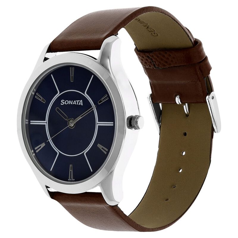 Sonata Quartz Analog Blue Dial Leather Strap Watch for Men - image number 1