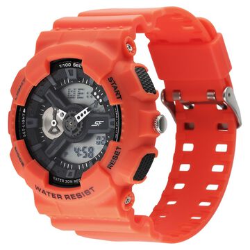 SF Dreamer Series Quartz Digital Analog Digital Black Dial Orange Plastic Strap Watch For Men