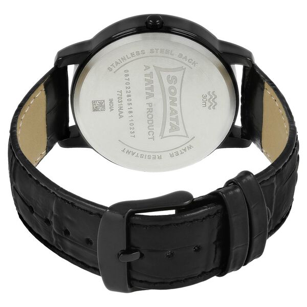 Sonata Quartz Analog with Day and Date Silver Dial Leather Strap Watch for Men - image number 4