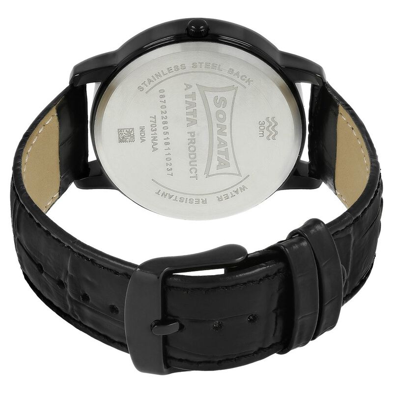 Sonata Quartz Analog with Day and Date Silver Dial Leather Strap Watch for Men - image number 4
