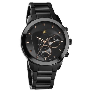 Fastrack Cerame Quartz Multifunction Black Dial Steel & Ceramic Strap Watch for Guys