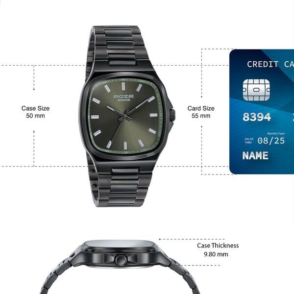 Poze Poze Quartz Analog Green Dial Grey Metal Strap Watch For Men - image number 3