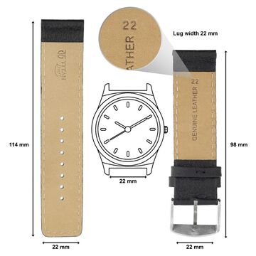 22 mm Black Genuine Leather Straps for Men