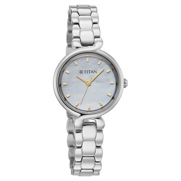 Titan Workday Edit Quartz Analog Mother Of Pearl Dial Silver Stainless Steel Strap Watch For Women