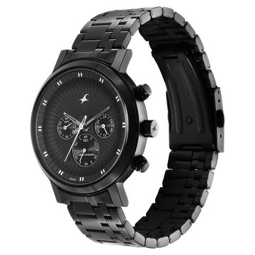 Fastrack Kronos Multifunction Black Dial Stainless Steel Strap Watch for Guys