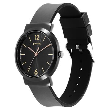Sonata Essentials Black Dial Polyurethane Strap Watch for Women
