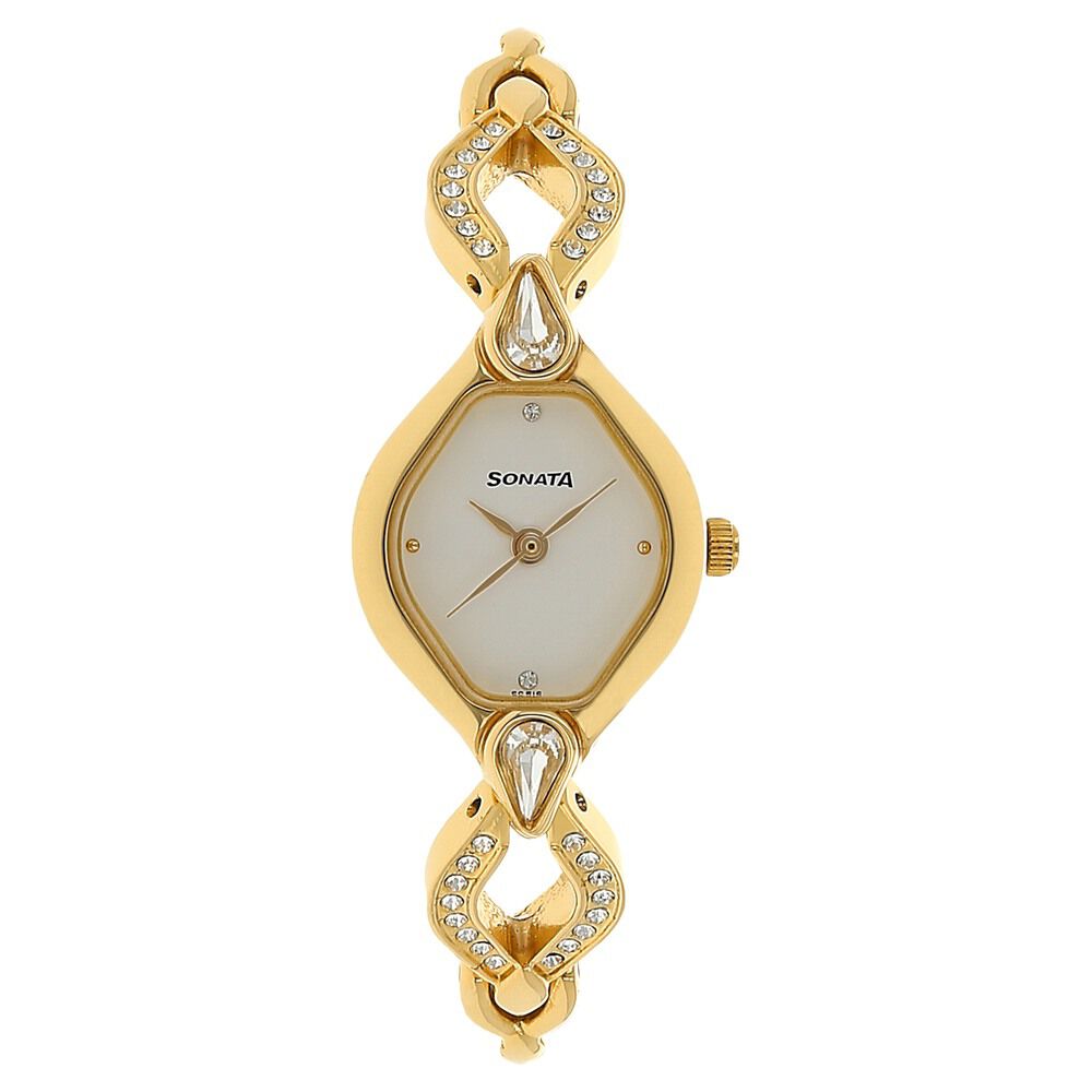 Buy Online Sonata Quartz Analog White Dial Metal Strap Watch for Women ns8063ym03 Titan