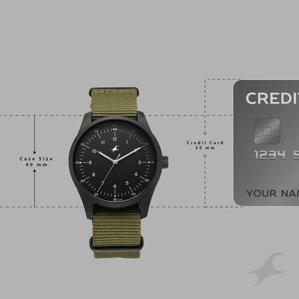 Fastrack Stunners Quartz Analog Black Dial Green Nylon Strap Watch For Guys - image number 3