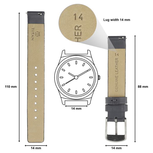 14 mm Grey Genuine Leather Strap for Women - image number 1