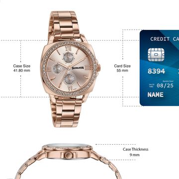 Sonata Festive Quartz Multifunction Rose Gold Dial Rose Gold Metal Strap Watch For Women