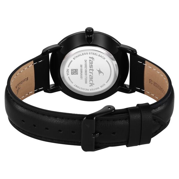 Fastrack Stunners Quartz Analog Black Dial Black Leather Strap Watch For Guys - image number 5