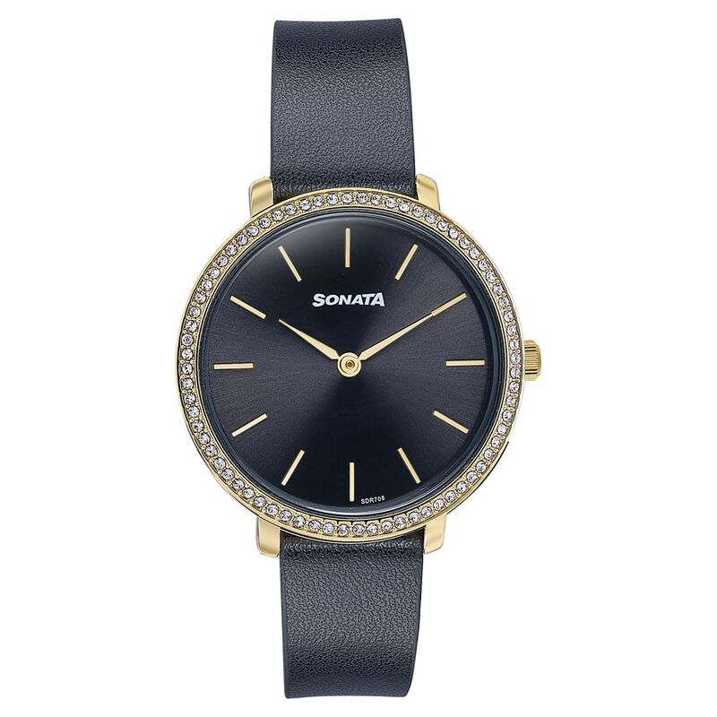 Sonata Wedding Edit Quartz Analog Black Dial Leather Strap Watch For Women