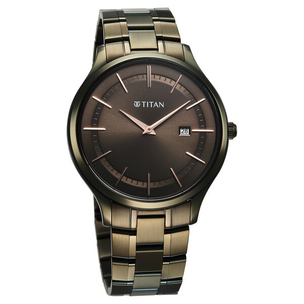 Titan Clasique Slim Quartz Analog with Date Brown Dial With Two Toned Color Stainless Steel Strap Watch For Men - image number 1