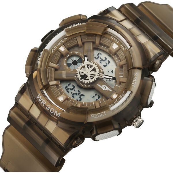 Sonata SF Spectra Quartz Digital Brown Dial Translucent Brown Polyether Strap Watch For Men - image number 2