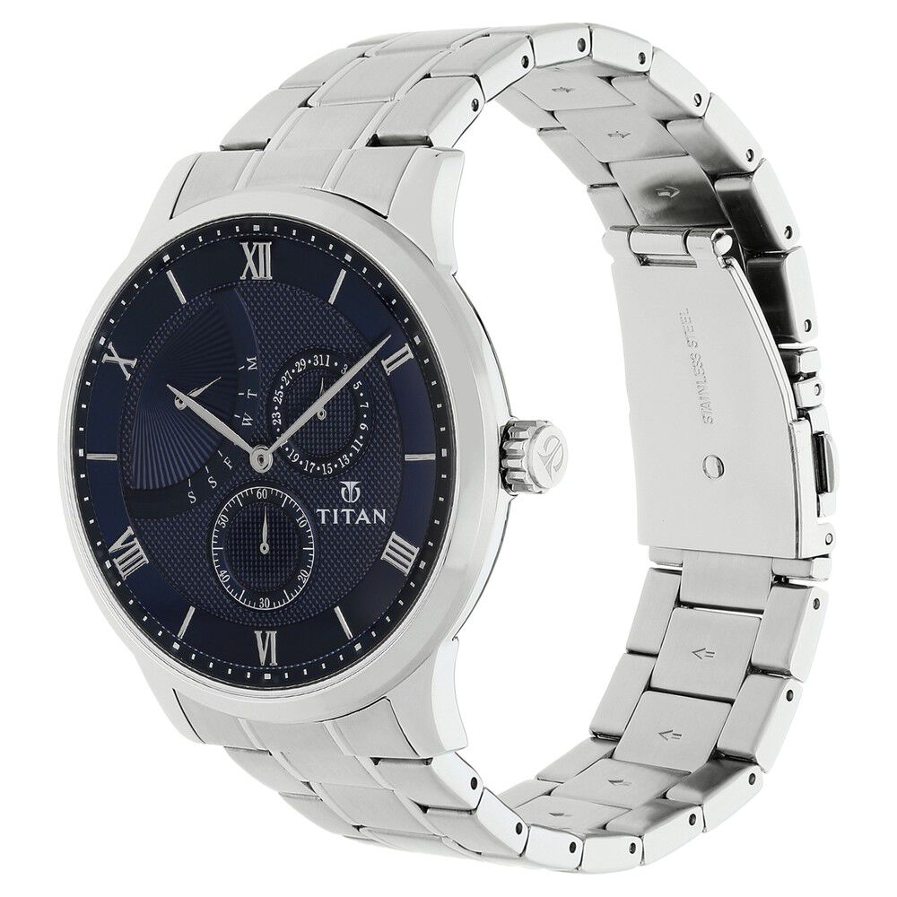 Buy Online Titan Quartz Multifunction Blue Dial Stainless Steel Strap Watch for Men nn90101sm01 Titan